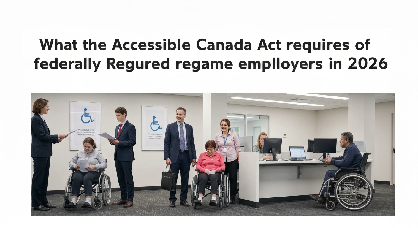 A person reviewing documents about what the Accessible Canada Act requires of federally regulated employers.
