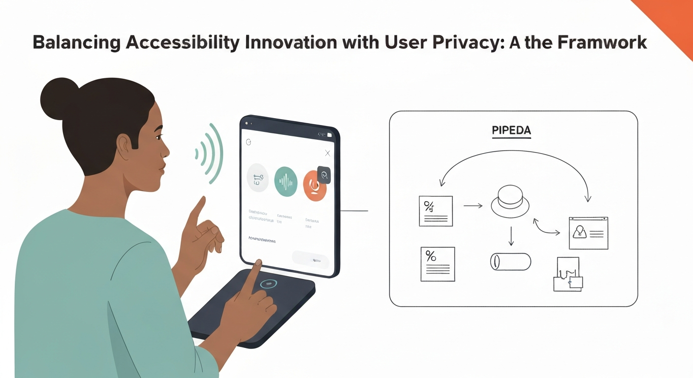 Illustration balancing accessibility innovation with user privacy in products.