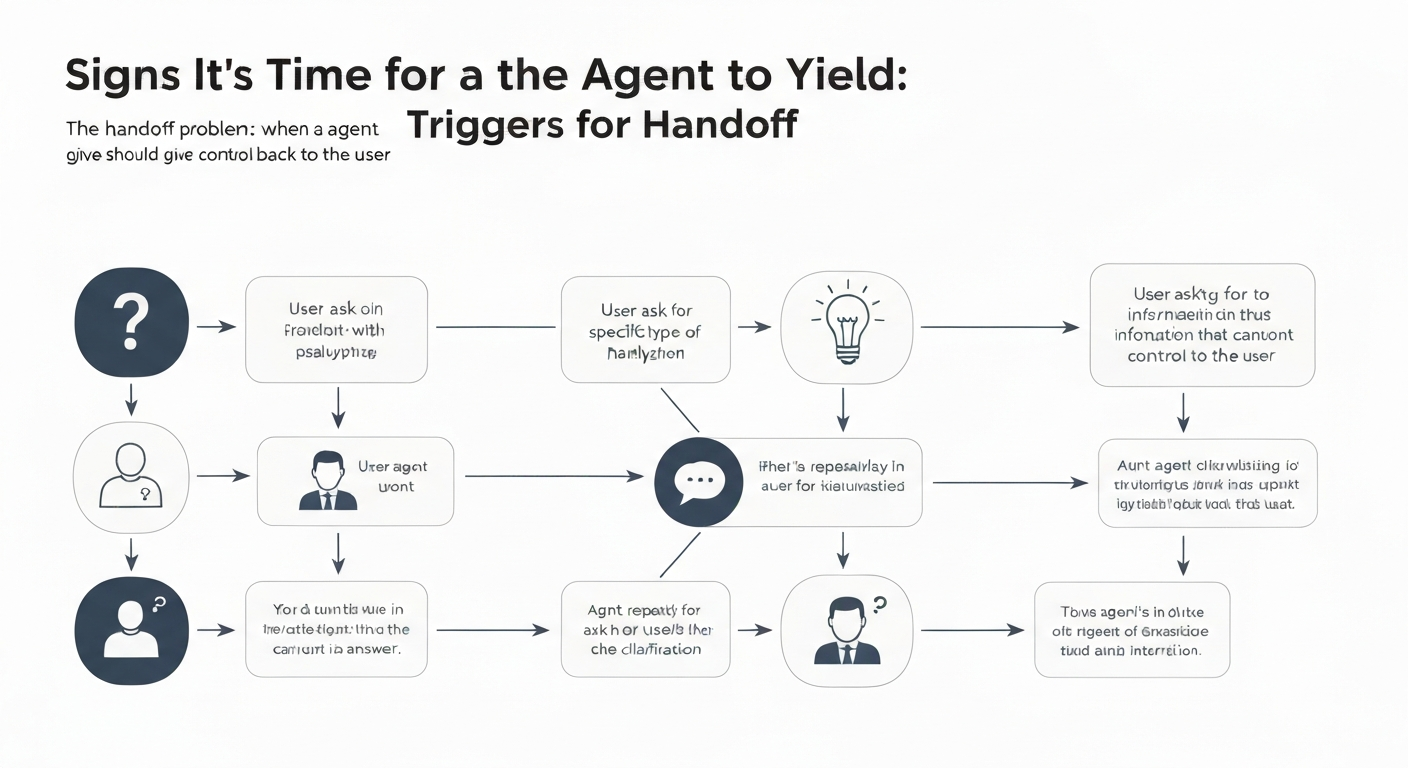 An illustration showing a voice agent yielding control to a user, addressing the handoff problem.