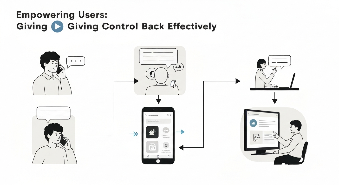 Illustration showing the voice agent handoff problem, giving control back to the user.