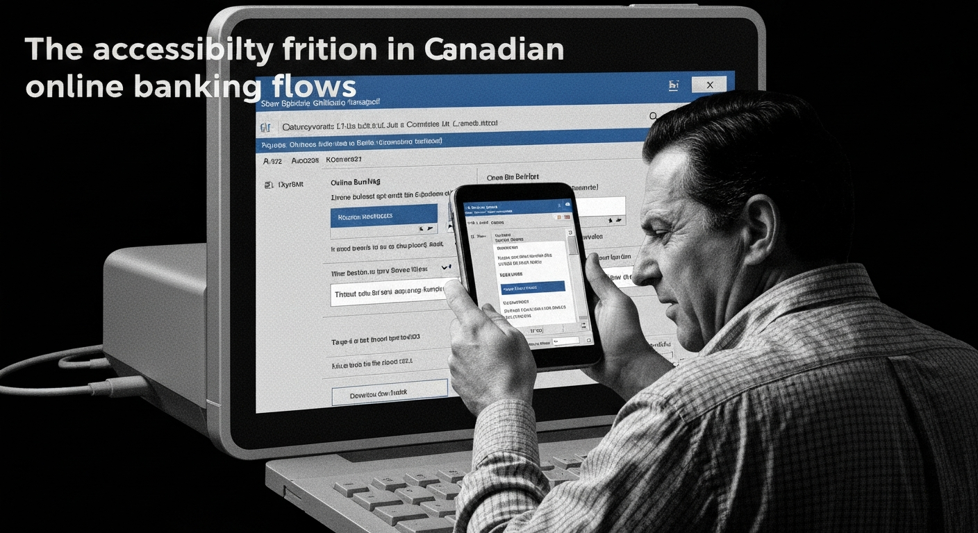 Digital screen showing banking elements, representing accessibility friction in Canadian online banking flows.